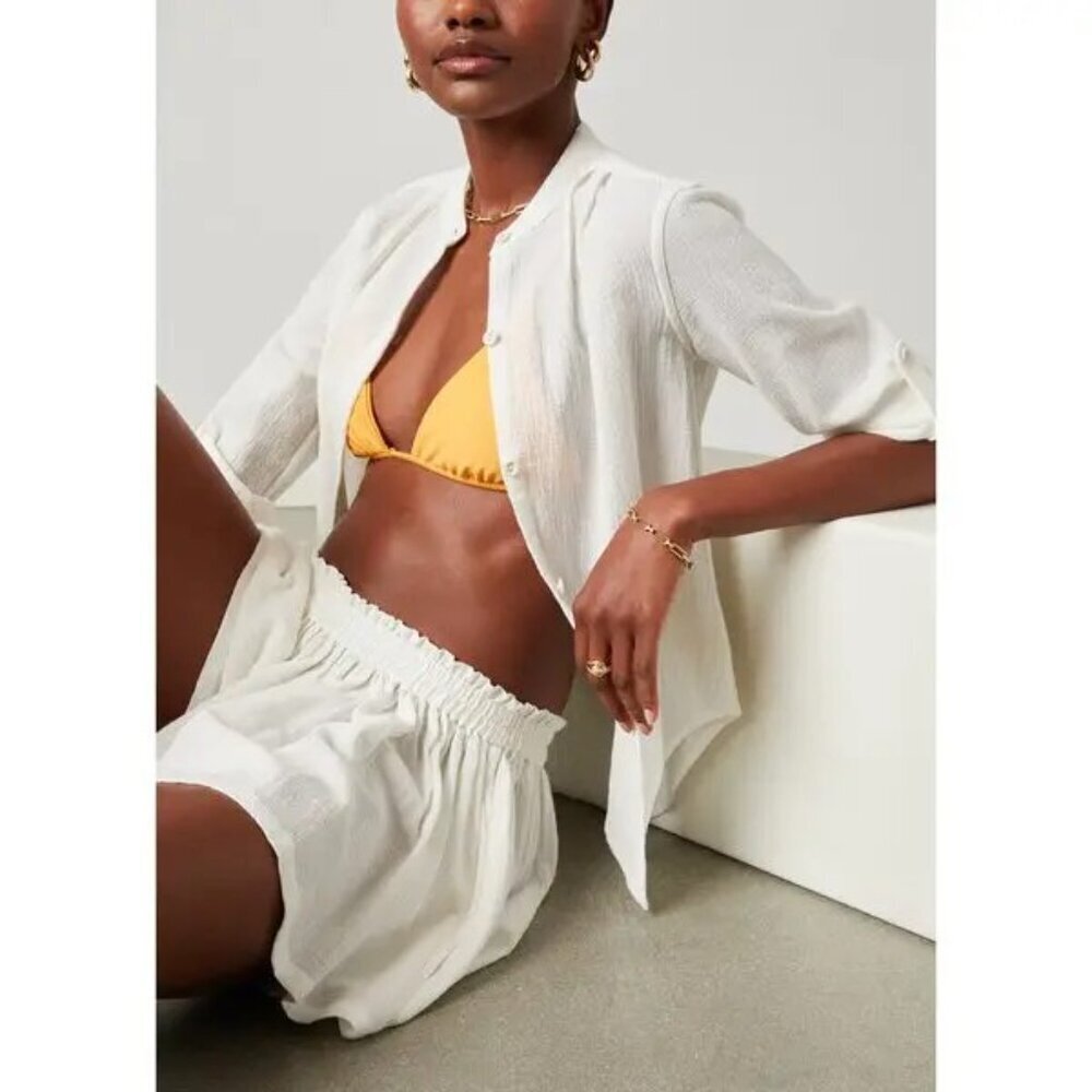 Suzie Kondi Koubi Button Blouse Solid Gauze ~ Natural Large L Nwt